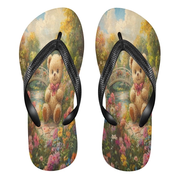 YAZAOOSummer Flip Flops Creatively Joyful Bear in Bloom Simple Beach Sandals