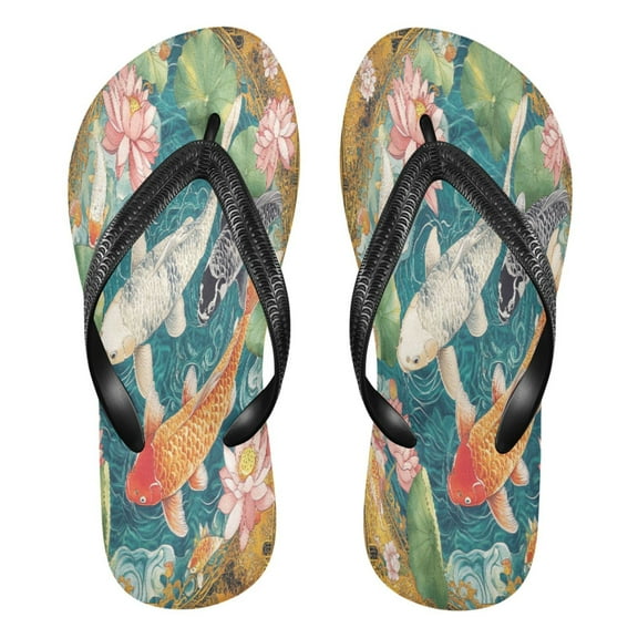 YAZAOOSummer Flip Flops Creatively Koi Harmony Simple Beach Sandals