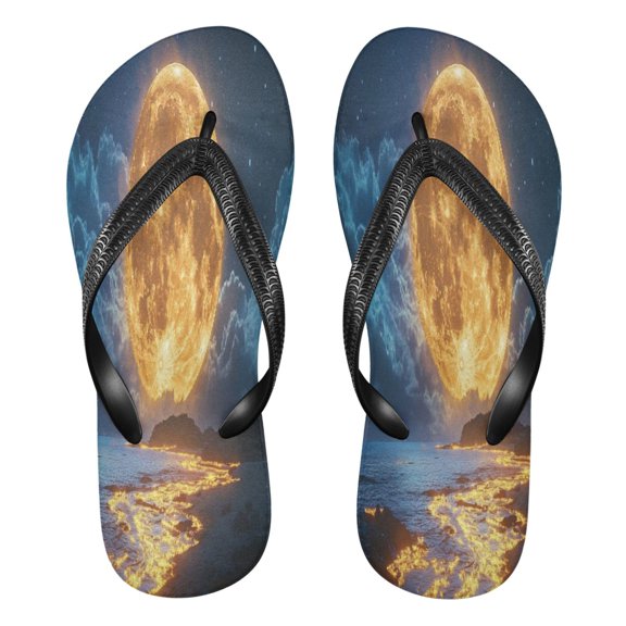 YAZAOOSummer Flip Flops Creatively Light Moon over Ocean Simple Beach Sandals