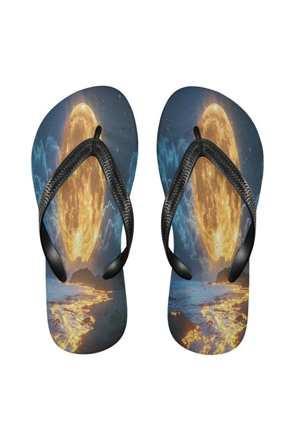 Summer Flip Flops Creatively Light Moon over Ocean Simple Beach Sandals
