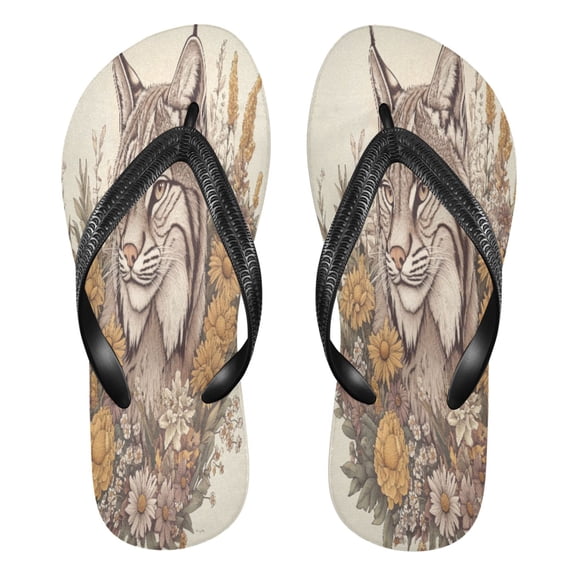 YAZAOOSummer Flip Flops Creatively Lynx in Bloom Simple Beach Sandals
