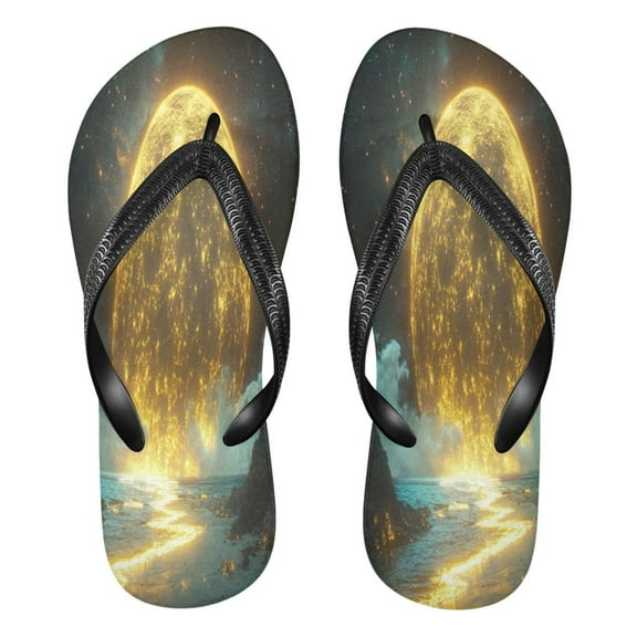 YAZAOOSummer Flip Flops Creatively Moonlit Ocean Reflection Simple Beach Sandals