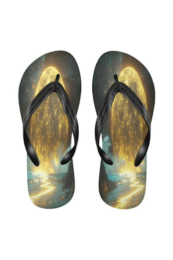 Summer Flip Flops Creatively Moonlit Ocean Reflection Simple Beach Sandals