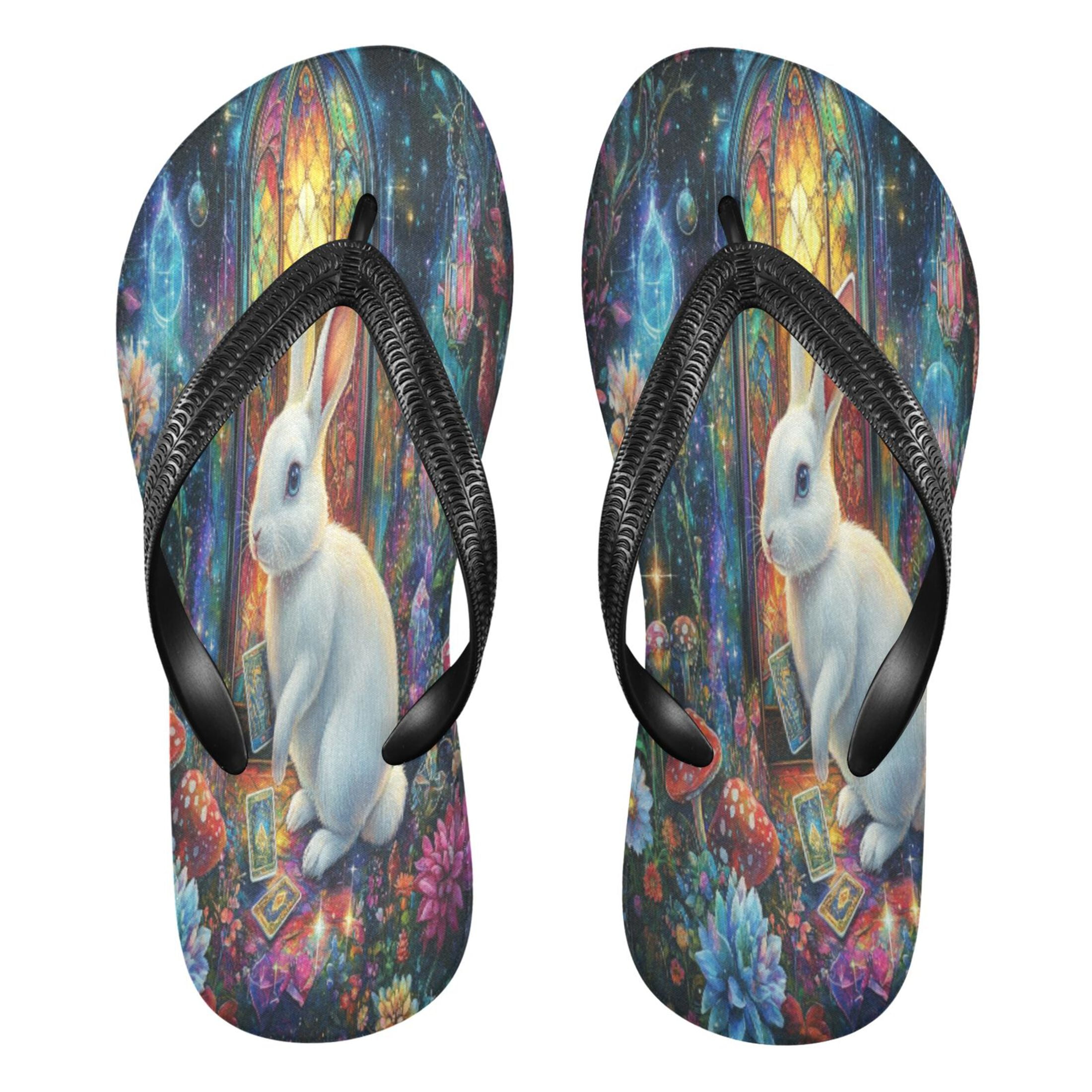 YAZAOOSummer Flip Flops Creatively Mystical Garden Rabbit Simple Beach ...