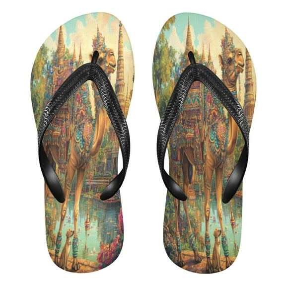YAZAOOSummer Flip Flops Creatively Ornate Camel by Temples Simple Beach Sandals