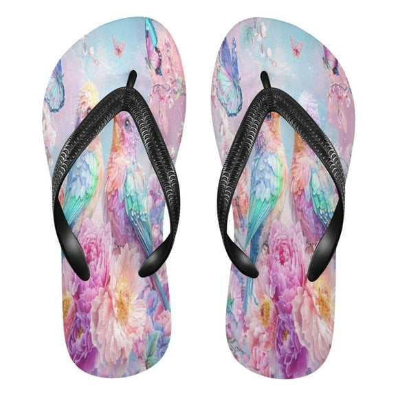 YAZAOOSummer Flip Flops Creatively Pastel Birds and Butterflies Simple Beach Sandals