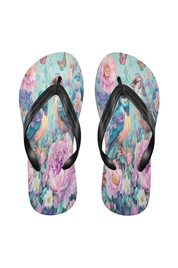 Summer Flip Flops Creatively Pastel Birds and Butterflies Simple Beach Sandals