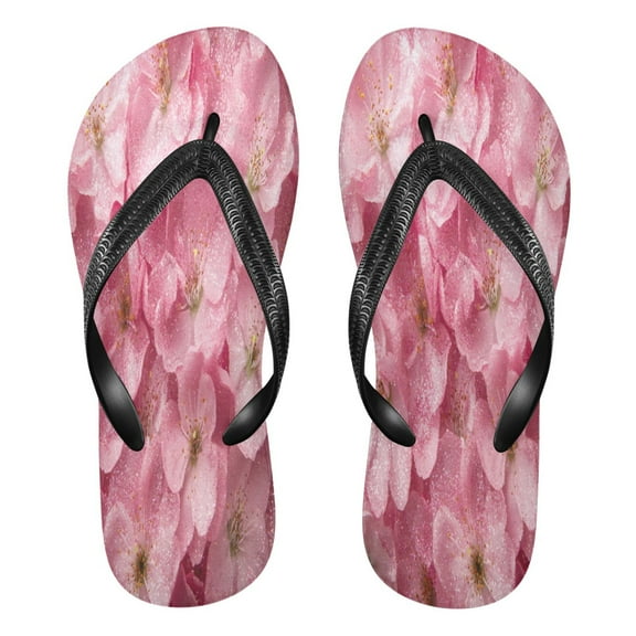 YAZAOOSummer Flip Flops Creatively Pink Flowers with Glitter Simple Beach Sandals
