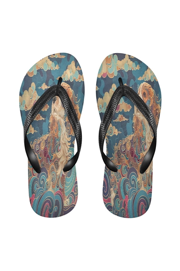 Summer Flip Flops Creatively Pup in A Swirled Sky Simple Beach Sandals