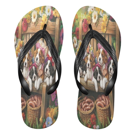 YAZAOOSummer Flip Flops Creatively Puppy Picnic in The Garden Simple Beach Sandals