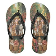 YAZAOOSummer Flip Flops Creatively Pups and Colorful Blooms Simple Beach Sandals