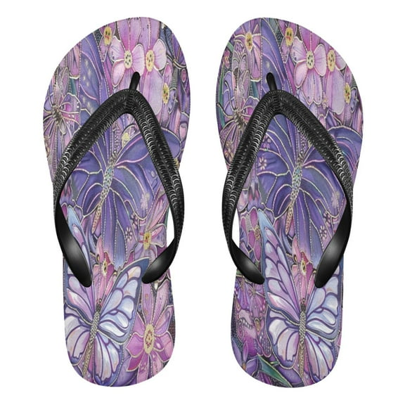 YAZAOOSummer Flip Flops Creatively Purple Butterfly Garden Simple Beach Sandals