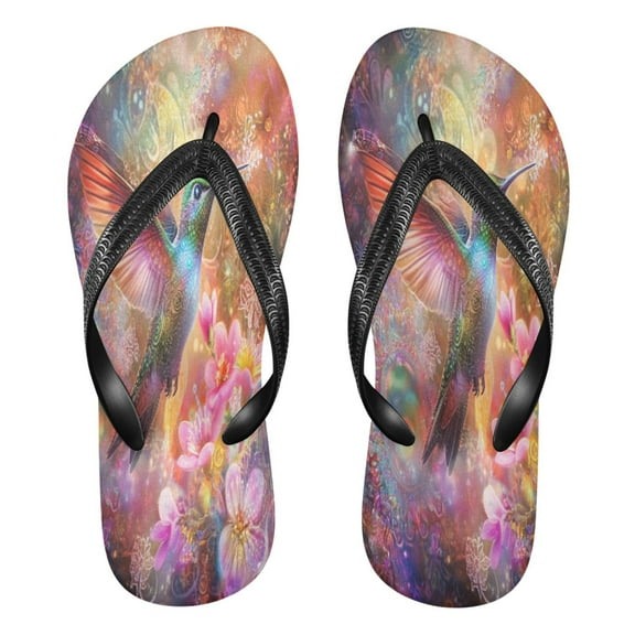 YAZAOOSummer Flip Flops Creatively Radiant Hummingbird Whirl Simple Beach Sandals