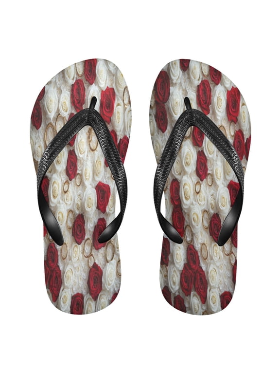 Summer Flip Flops Creatively Red and White Roses Rings Simple Beach Sandals