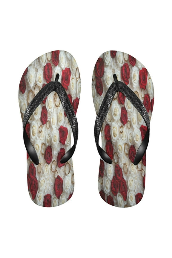 Summer Flip Flops Creatively Red and White Roses Rings Simple Beach Sandals
