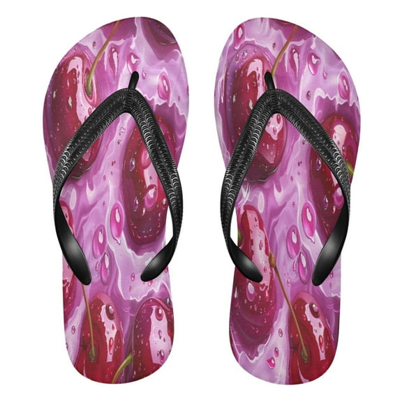 YAZAOOSummer Flip Flops Creatively Refreshing Cherry Bliss Simple Beach Sandals