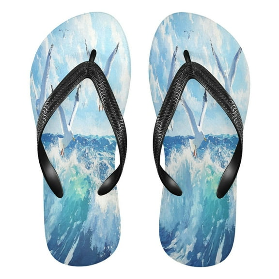 YAZAOOSummer Flip Flops Creatively Seagull over Ocean Simple Beach Sandals