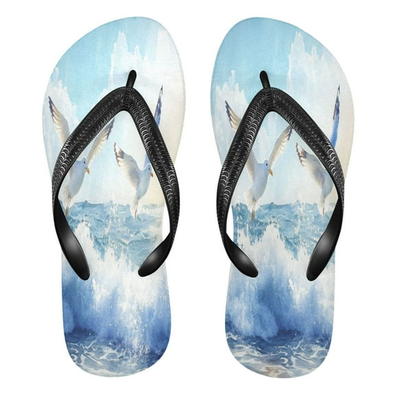 YAZAOOSummer Flip Flops Creatively Seagulls over Ocean Waves Simple Beach Sandals