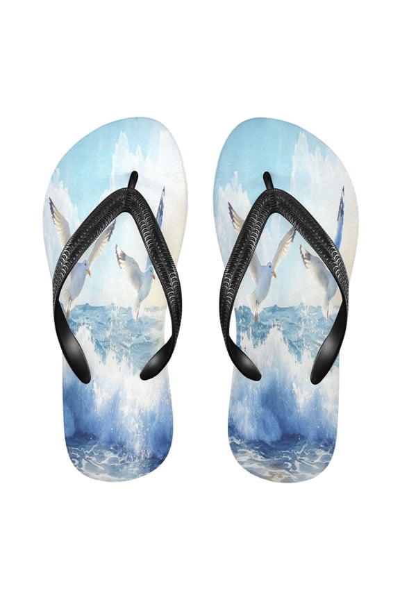Summer Flip Flops Creatively Seagulls over Ocean Waves Simple Beach Sandals