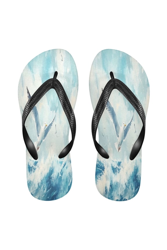 Summer Flip Flops Creatively Seagulls over Waves Simple Beach Sandals