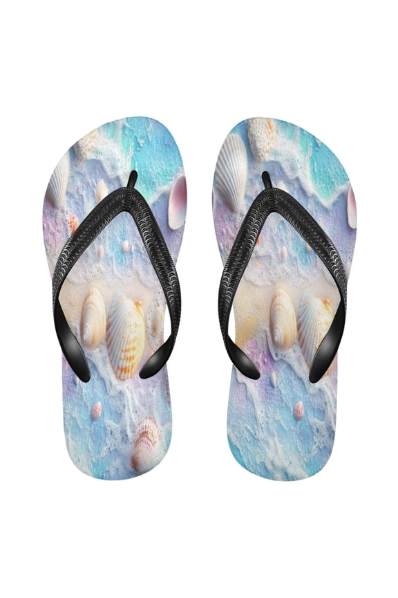 Summer Flip Flops Creatively Seashells on Sandy Beach Simple Beach Sandals