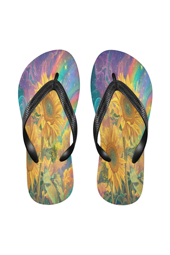 Summer Flip Flops Creatively Sunflowers in Cosmic Dream Simple Beach Sandals