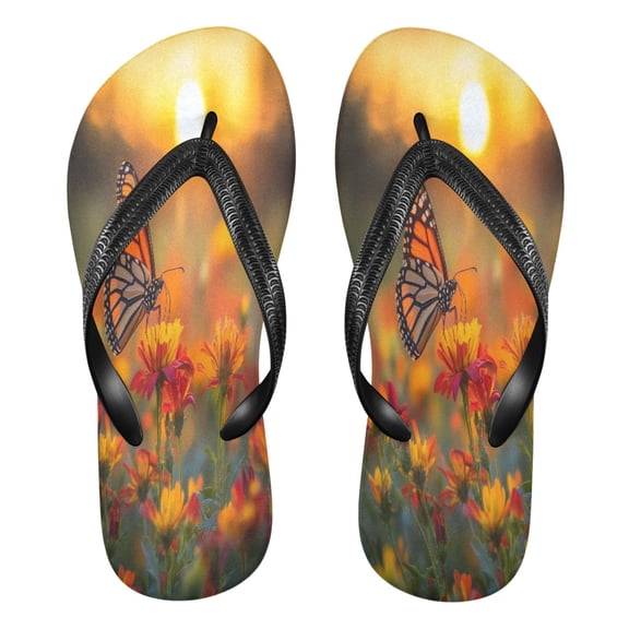 YAZAOOSummer Flip Flops Creatively Sunset Butterfly Bliss Simple Beach Sandals