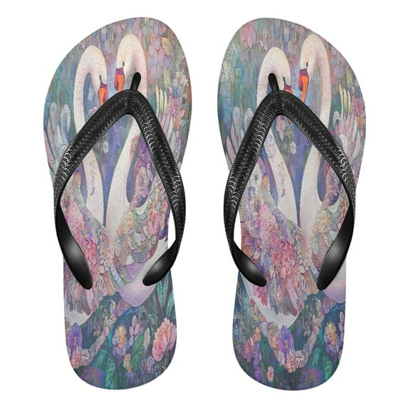 YAZAOOSummer Flip Flops Creatively Swan Love in Bloom Simple Beach Sandals