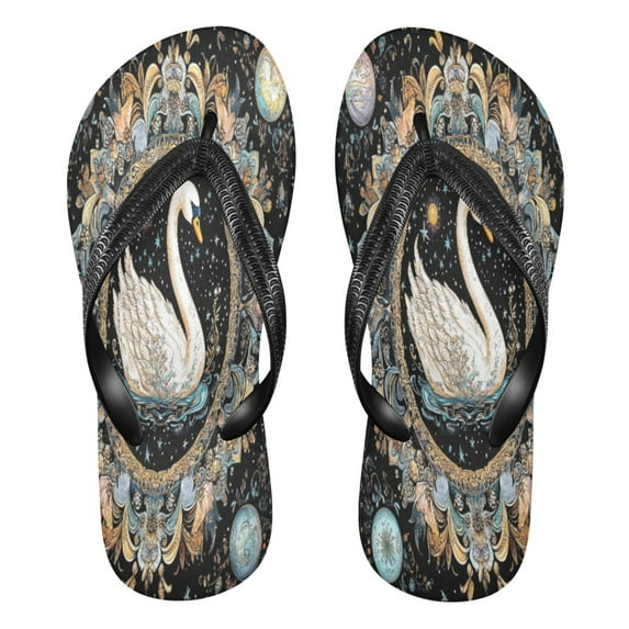 YAZAOOSummer Flip Flops Creatively Swan in Celestial Garden Simple Beach Sandals