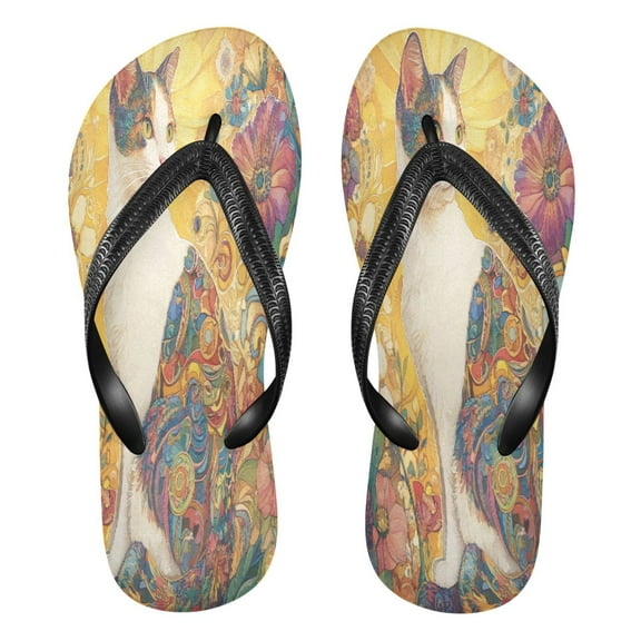 YAZAOOSummer Flip Flops Creatively The Colorful Cat Simple Beach Sandals