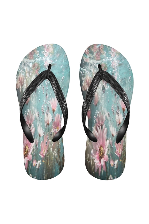 Summer Flip Flops Creatively Underwater Daisies and Bubbles Simple Beach Sandals