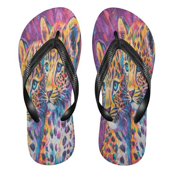 YAZAOOSummer Flip Flops Creatively Vibrant Leopard Duo Simple Beach Sandals
