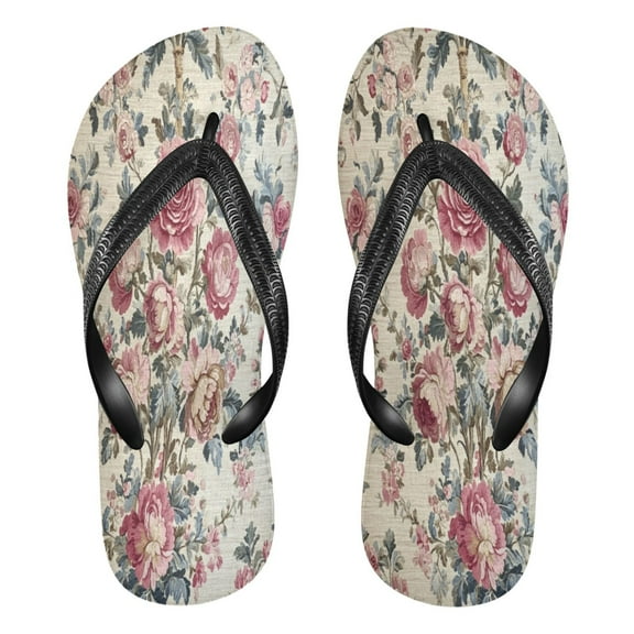 YAZAOOSummer Flip Flops Creatively Vintage Floral Textile in Pastels Simple Beach Sandals