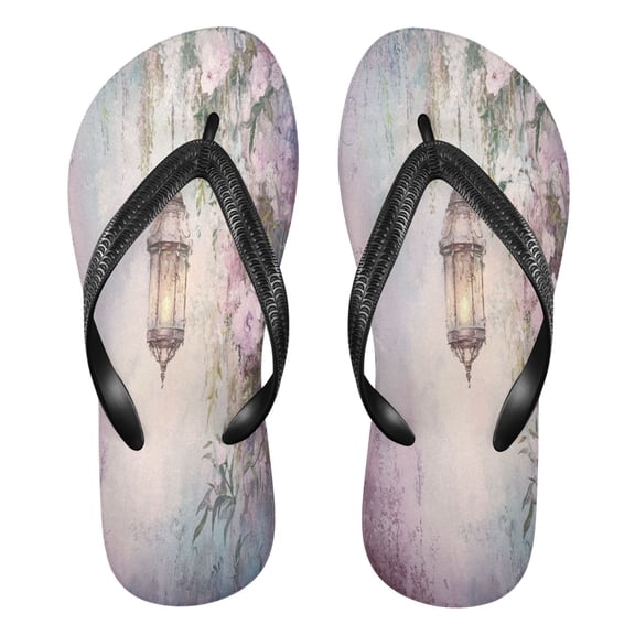 YAZAOOSummer Flip Flops Creatively Vintage Lamp with Flowers Simple Beach Sandals