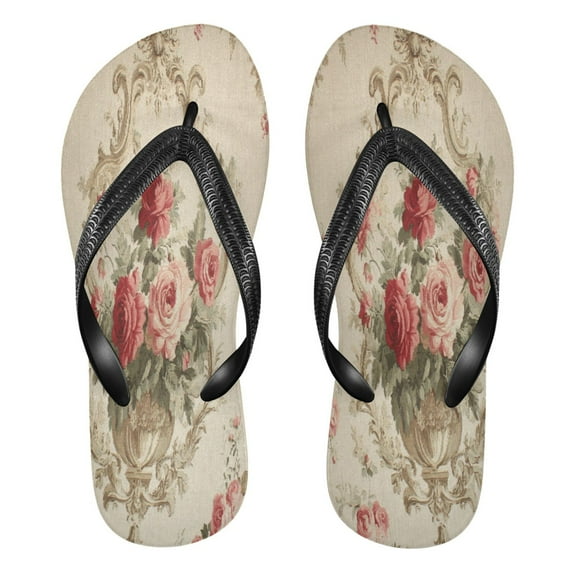 YAZAOOSummer Flip Flops Creatively Vintage Rose Bouquet Simple Beach Sandals