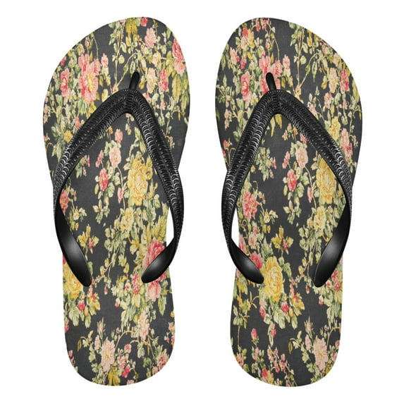 YAZAOOSummer Flip Flops Creatively Vintage Rose Garden Simple Beach Sandals