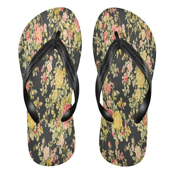YAZAOOSummer Flip Flops Creatively Vintage Rose Garden Simple Beach Sandals
