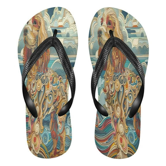 YAZAOOSummer Flip Flops Creatively Whimsical Canine in Waves Simple Beach Sandals