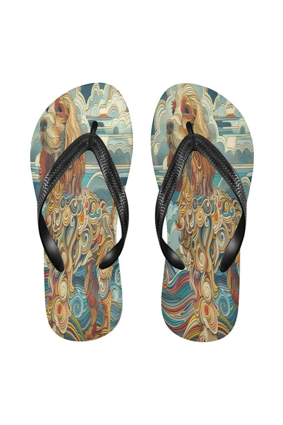 Summer Flip Flops Creatively Whimsical Canine in Waves Simple Beach Sandals