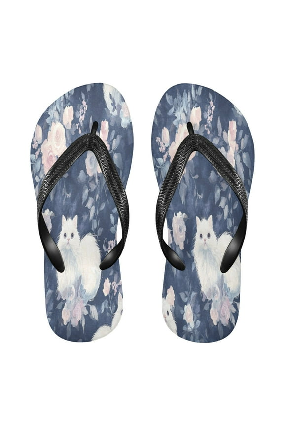 Summer Flip Flops Creatively Whimsical Floral Cats Simple Beach Sandals