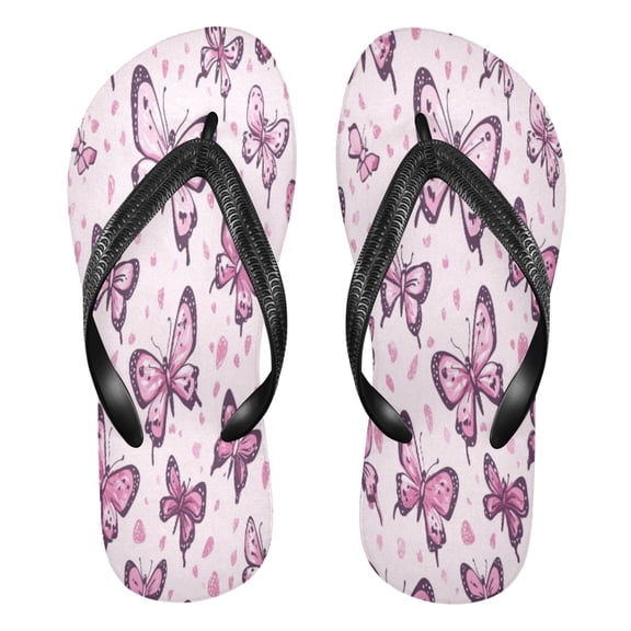 YAZAOOSummer Flip Flops Creatively Whimsical Pink Butterflies Simple Beach Sandals