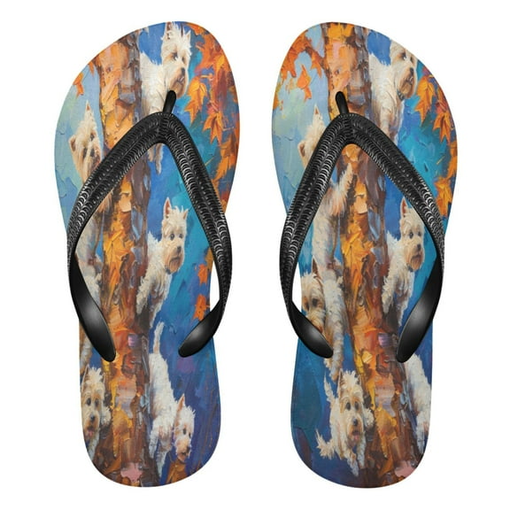 YAZAOOSummer Flip Flops Creatively Whimsical Pups in Autumn Simple Beach Sandals