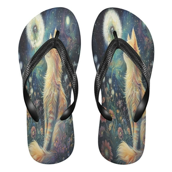 YAZAOOSummer Flip Flops Creatively Whimsical Whiskers in A Starry Garden Simple Beach Sandals