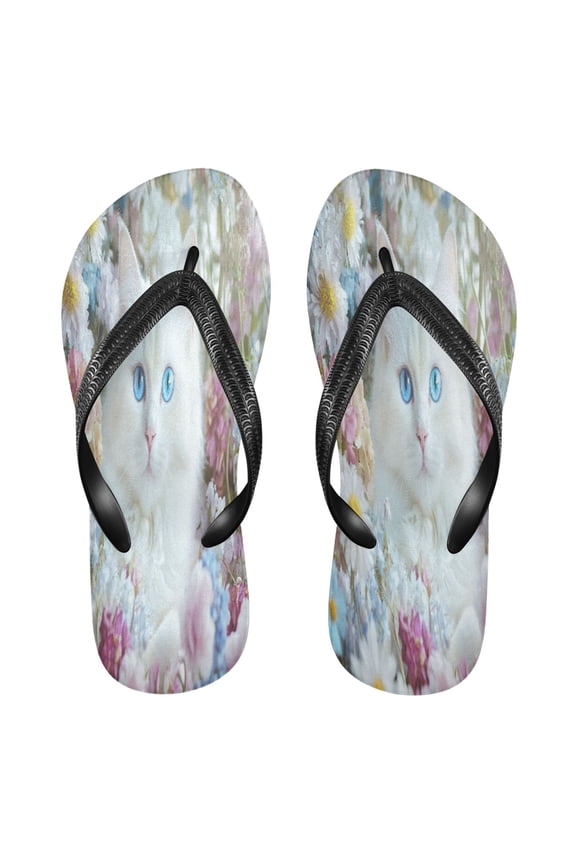 Summer Flip Flops Creatively White Cat with Blue Eyes Simple Beach Sandals