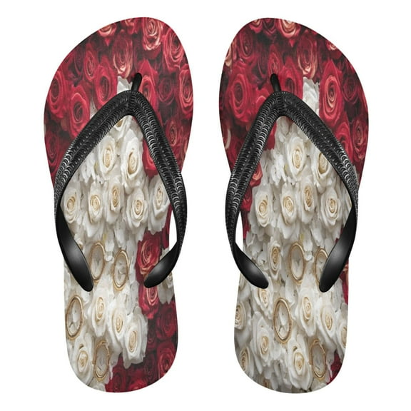 YAZAOOSummer Flip Flops Creatively White and Red Rose Simple Beach Sandals