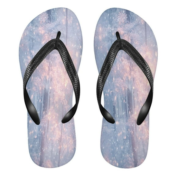 YAZAOOSummer Flip Flops Creatively Winter Forest Snowfall Simple Beach Sandals