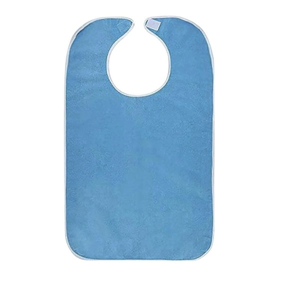YAZHPA 1 Pack Adult Bibs for Women & Adult Bibs for Men, Washable Reusable Clothing Protector with Velcro Closure - Absorbent Terrycloth Senior Citizens Bib - Blue