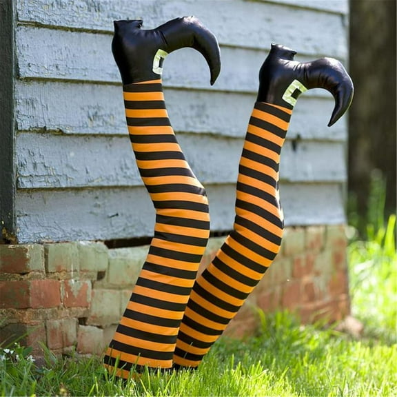 YAZHPA 1 Pairs Halloween Witch's Legs, Halloween Decorations - Upright Witch Legs with Shoes Sticking out of Window Door Car Auto Trunk Outdoor Novelty Hanging Car Trunk Yard Decor, Yellow