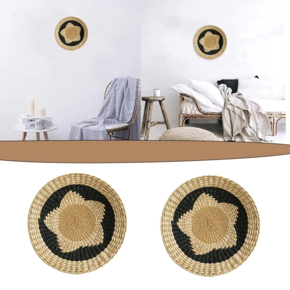YAZHPA 1 pcs Wall Basket Decor Boho Wall Hanging Decor Rattan Wall Decor Flat Round Wicker Woven Macrame Tassels Tapestry Bamboo Wall Basket Serving Tray Art Handmade Set for Bedroom Living Room