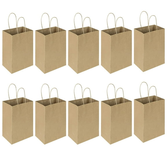 YAZHPA 10Pcs 5.25x3x8 Inches Gift Bags Small Paper Bags with Handles Bulk Kraft Brown Paper Shopping Wedding Birthday Party Favor Gift Bags For Goody Craft